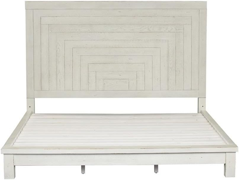 White Queen Platform Bed with Storage and Wood Headboard