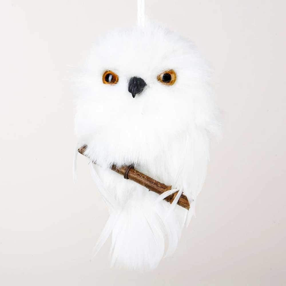 Kurt S. Adler YAMC2220 Hanging Owl Ornament with Branch, 3.93", White