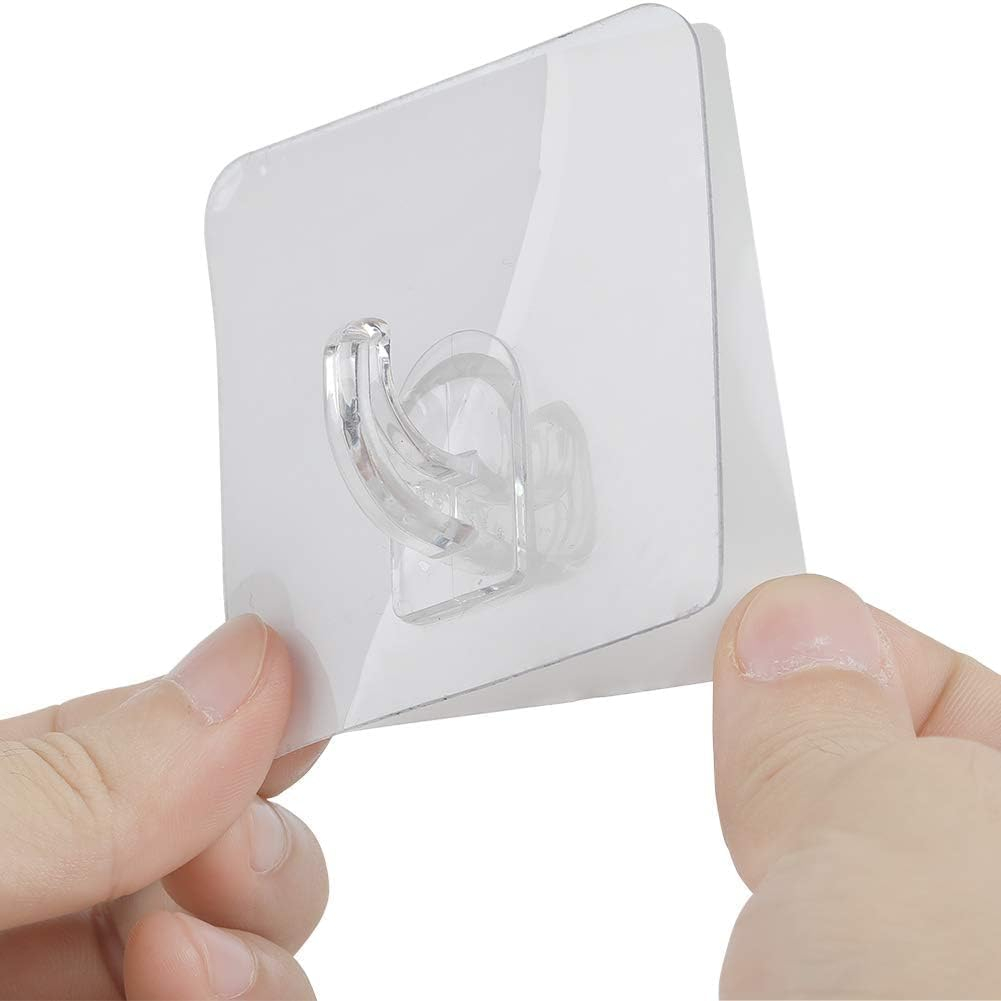 XZZ 8PCS Clear Adhesive Sticky Wall Hooks,No Drilling Strong Waterproof Sticker Hanger for Kitchen, Shower and Bathroom 20kg/44lb. (Max Loading)