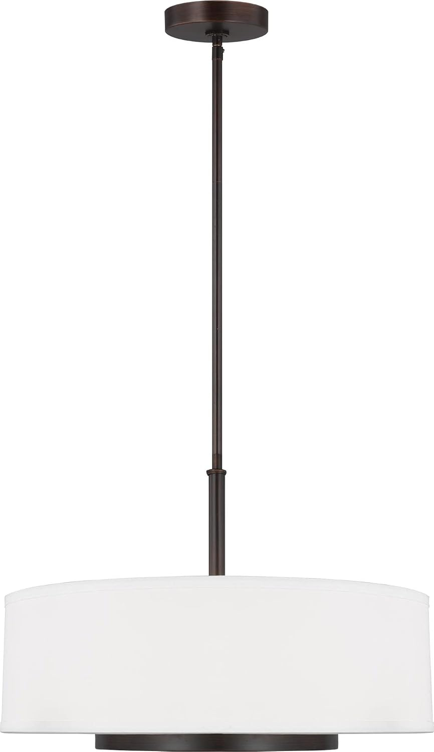 Generation Lighting Nance 3 -Light Bronze Transitional Etched glass Drum Medium Hanging Pendant light