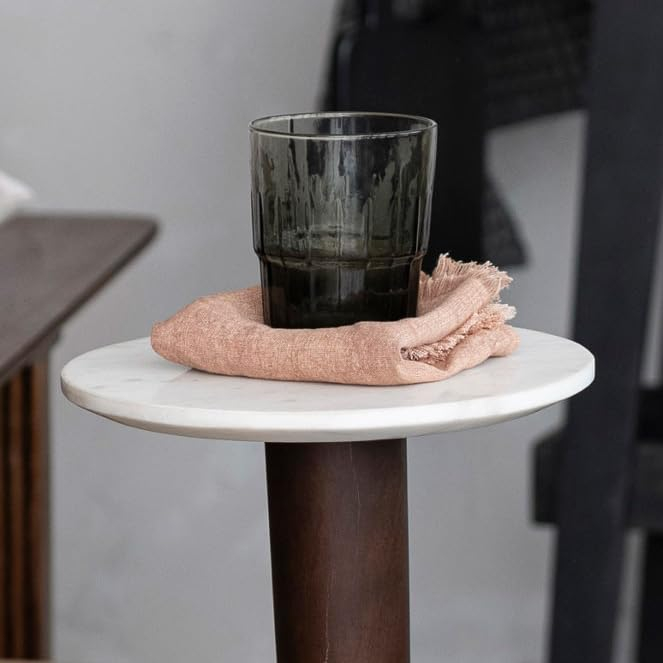 Bloomingville Acacia Wood and Metal Martini Table with Marble Top, Walnut and Brass