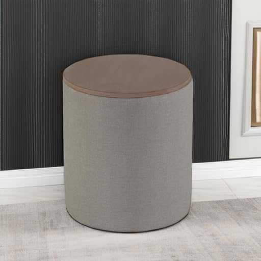 Cortesi Home Vancouver Round Storage Ottoman with Wood Top