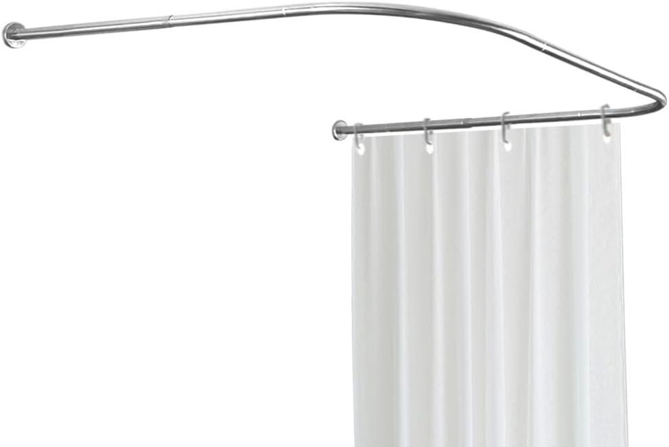 Hershii Adjustable Curved Shower Curtain Rod Wall Mounted U-Shaped Bathroom Corner Curtain Hanger Pole Bath Metal Shower Rail Bar (35.43-51.18) x 43.3 x(35.43-51.18) Inch, Drilling to Install