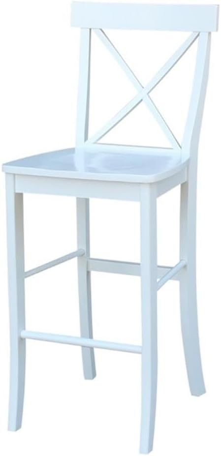 International Concepts Cross Back Solid Wood 30 in. Bar Height Stool in White