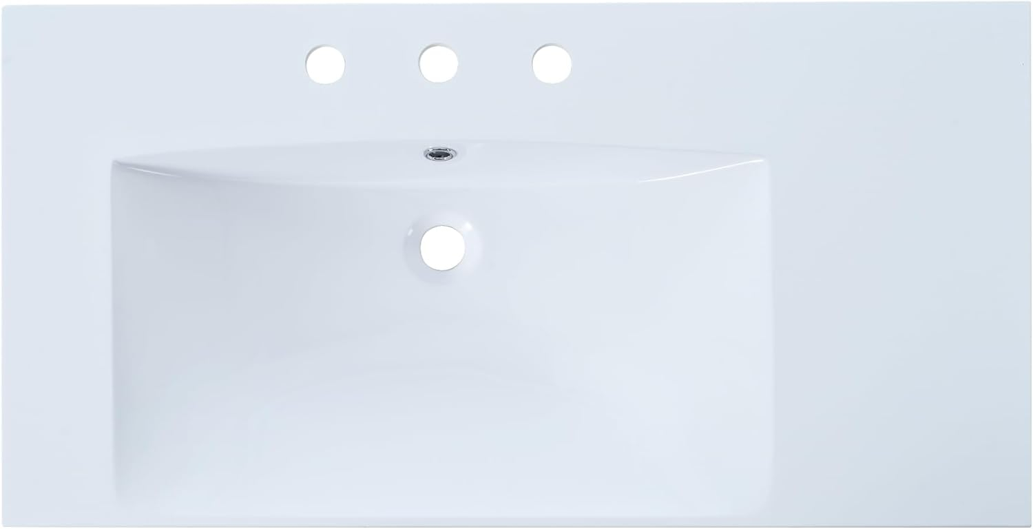 Miekor Furniture 36" Single Bathroom Basin Sink, Left Offset Sink Vanity Top Only, 3-Faucet Holes, Resin 69AAK