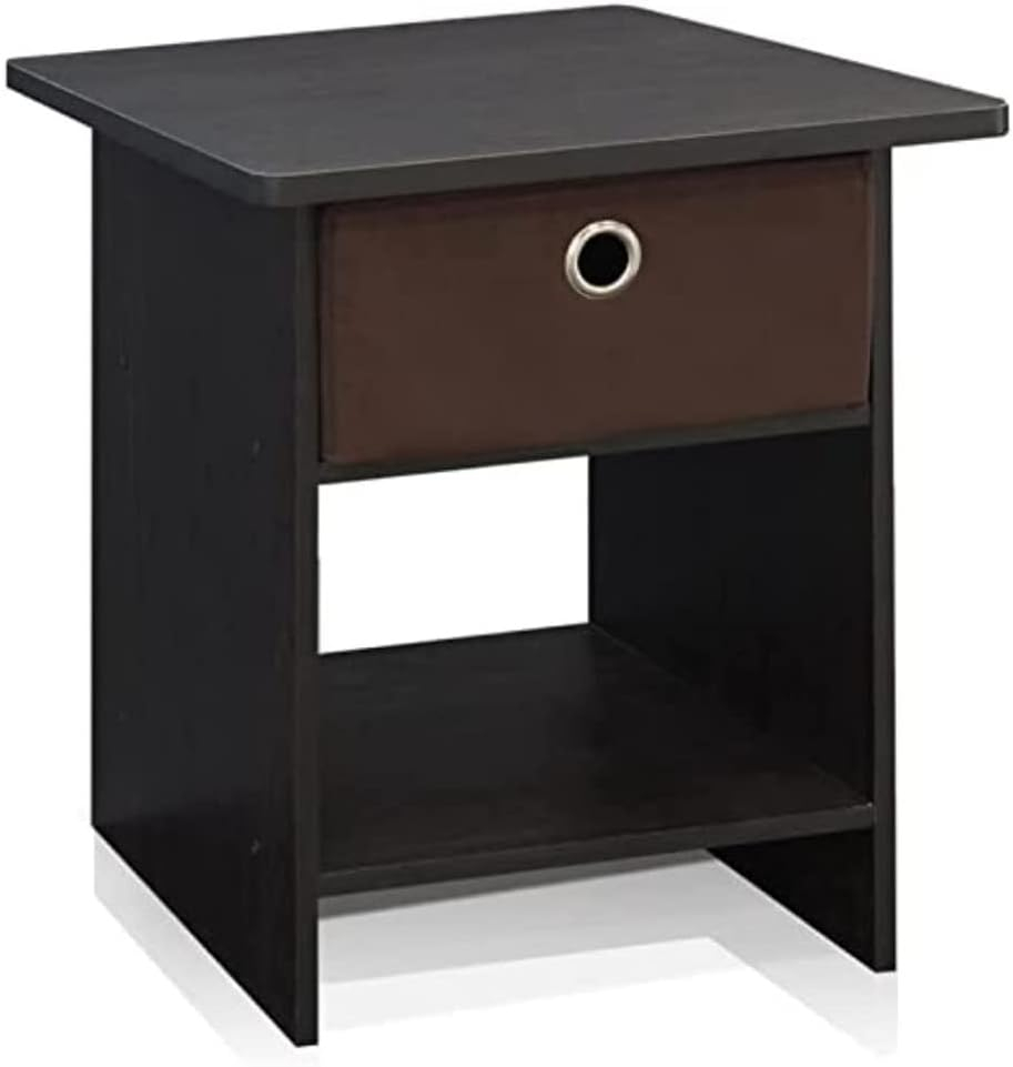 Furinno 10004 End Table / Nightstand Storage Shelf with Bin Drawer, Dark Espresso/Brown