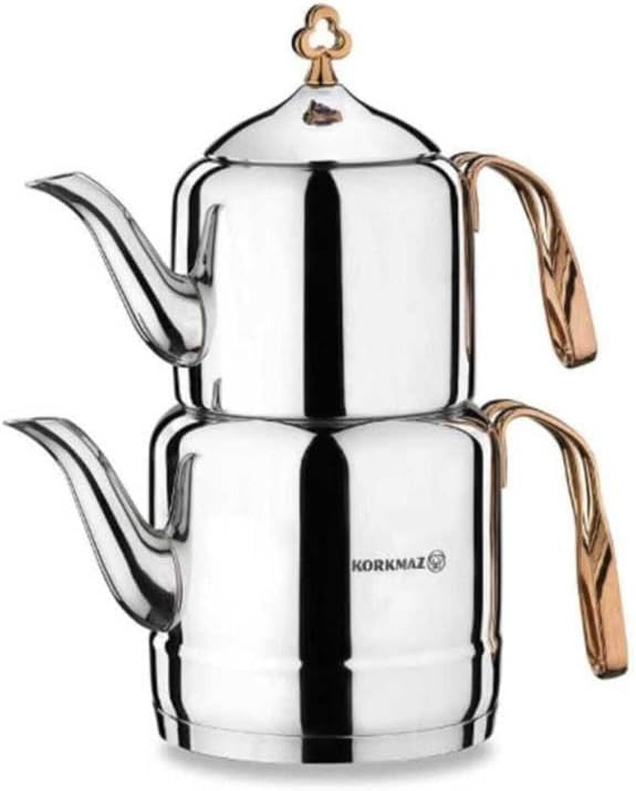 korkmaz A213 intemani Tea Pot Rose Gold, Stainless Steel, Solar Base, Teapot Sets for Adults, Turkish Tea Set