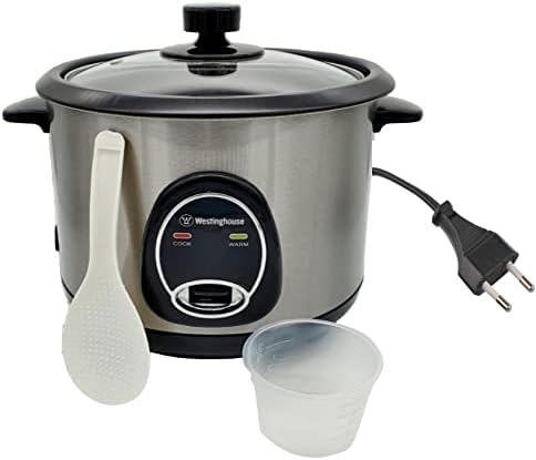 Westinghouse 220 Volts Rice Cooker 16 Cup, Non Stick Cooking Pot, Measuring Cup, Keep Warm Function-Stainless Steel-1000W (NOT FOR USE IN USA)