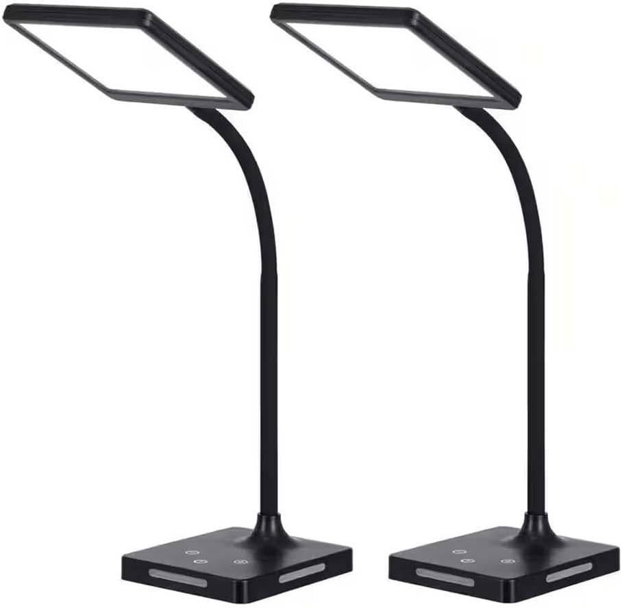 Brilli 21"H Charge Up Circadian LED Desk Lamp (Set of 2), Black Finish with Touch Switch, Night Light on Base