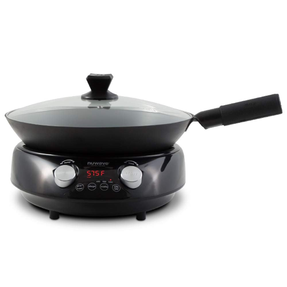 NuWave 14-Inch Black Carbon Steel Induction Wok with Glass Lid