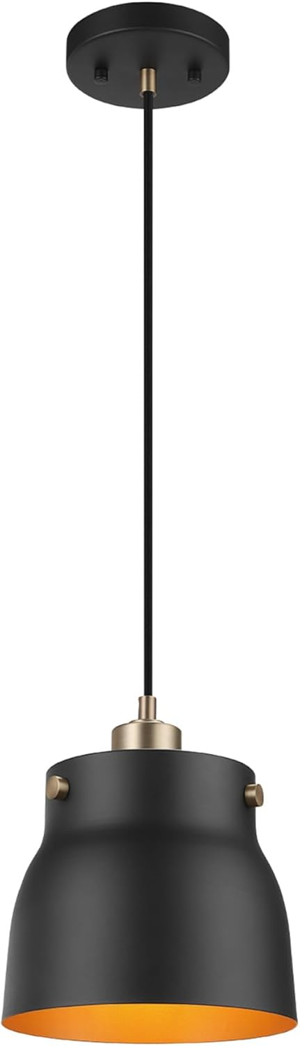 GLOBE Electric Harvey 1-Light Pendant Lighting, Matte Black, Black Fabric Cord, Bulb Not Included