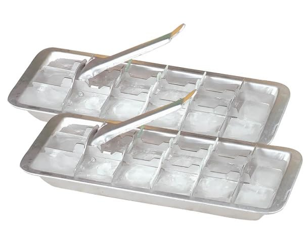 Vintage Kitchen Aluminum Metal Ice Cube Trays, Set of 1 – Each Tray Features 18 Slot Ice Cube Maker with Easy Release Handle