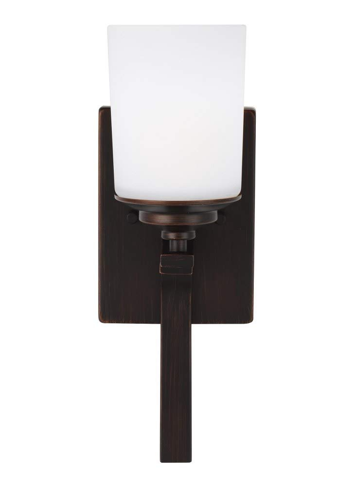 Generation Lighting 4130701-710 Kemal Etched/White Glass Cylinder Torchiere Wall Sconce Lighting Fixture, 1-Light 75 Watt, 15" H x 5" W, Burnt Sienna