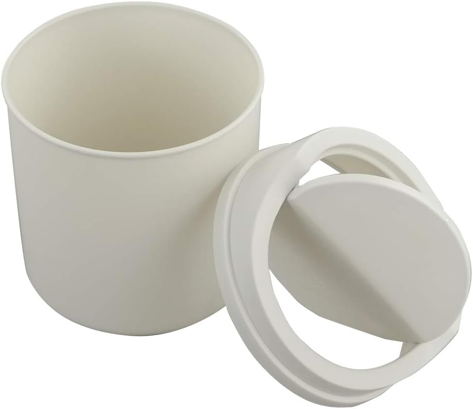White Plastic Cylindrical Desktop Trash Can with Swing Lid