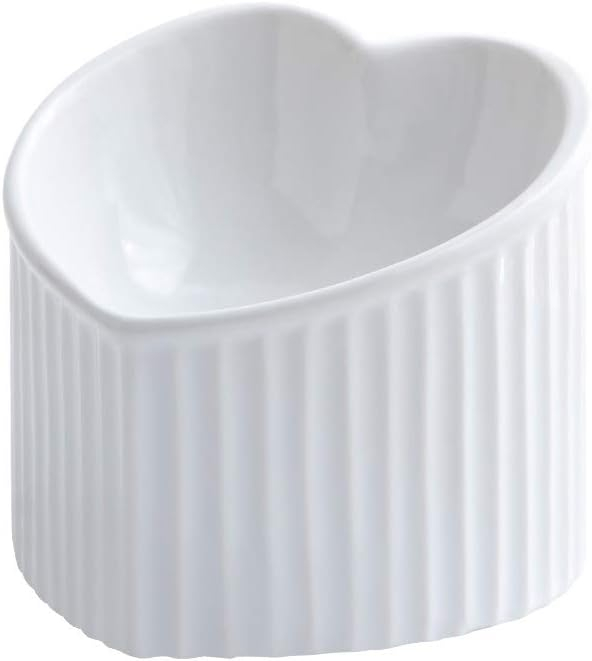 Ceramic Raised Cat Bowls, Tilted Elevated Food or Water Bowls, Stress Free, Backflow Prevention - white