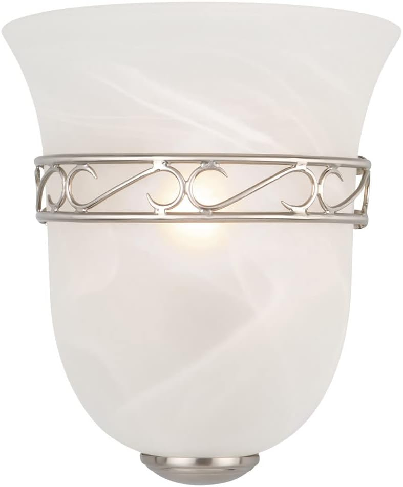 Design House 514588 Marlowe Traditional 1-Light Indoor Wall Light Dimmable Alabaster Glass for Bathroom Bedroom Hallway, Satin Nickel