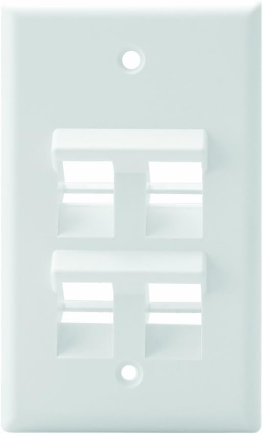 Leviton Angled QuickPort Wallplate 4-Port, Single Gang, 41081-4WP, White