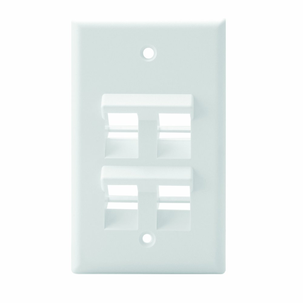 Leviton Angled QuickPort Wallplate 4-Port, Single Gang, 41081-4WP, White