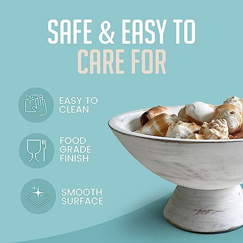White Fruit Bowl - 10 Inch Wide White Footed Bowl – Coastal, Shabby Chic or Farmhouse Centerpiece Pedestal Bowl – White Modern Fruit Bowl on Pedestal