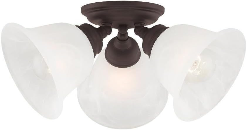 3 Light Bronze Ceiling Light fixture with White Alabaster Glass Shade