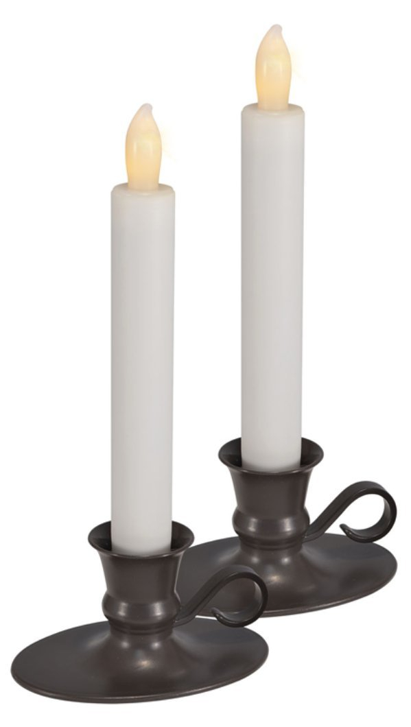 Antique Bronze LED Flameless Taper Candles with Timer, Set of 2
