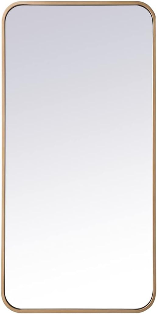 Soft corner metal rectangular mirror 18x36 inch in Brass