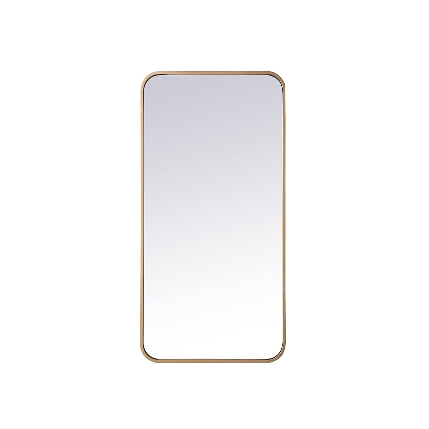 Soft corner metal rectangular mirror 18x36 inch in Brass