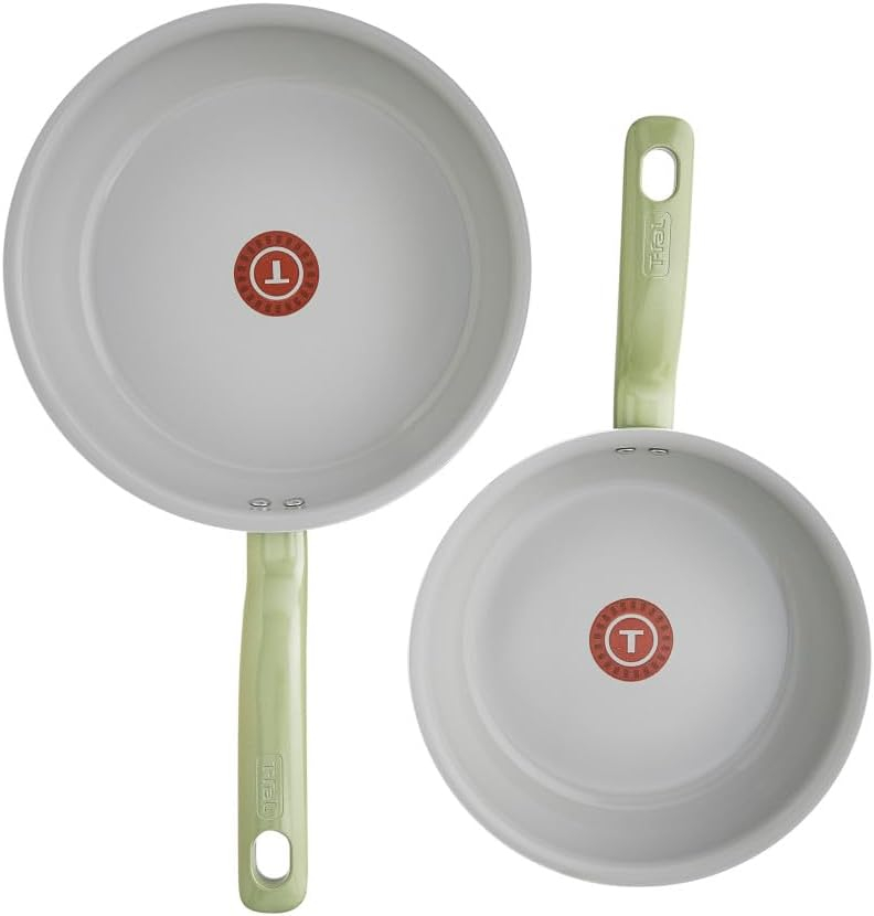T-fal Fresh Recycled Aluminum Ceramic Fry Pan Set, 2 Piece, 8.5 and 10.25 Inch, Cookware, Green