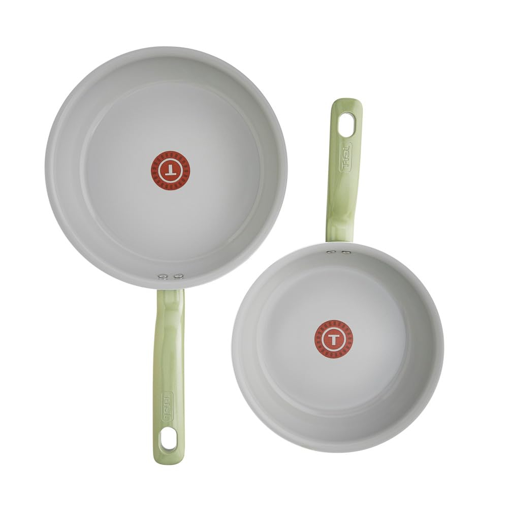 T-fal Fresh Recycled Aluminum Ceramic Fry Pan Set, 2 Piece, 8.5 and 10.25 Inch, Cookware, Green