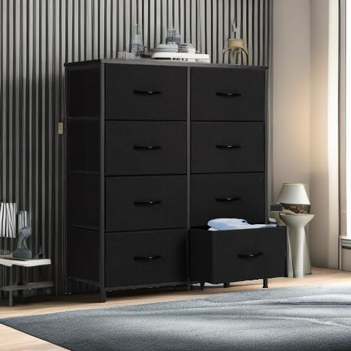 Dresser, Dresser for Bedroom Drawer Organizer Storage Drawers, Fabric Storage Tower with 8 Drawers, Chest of Drawers with Steel Frame, Wood Top for Nursery, Living Room, Closet