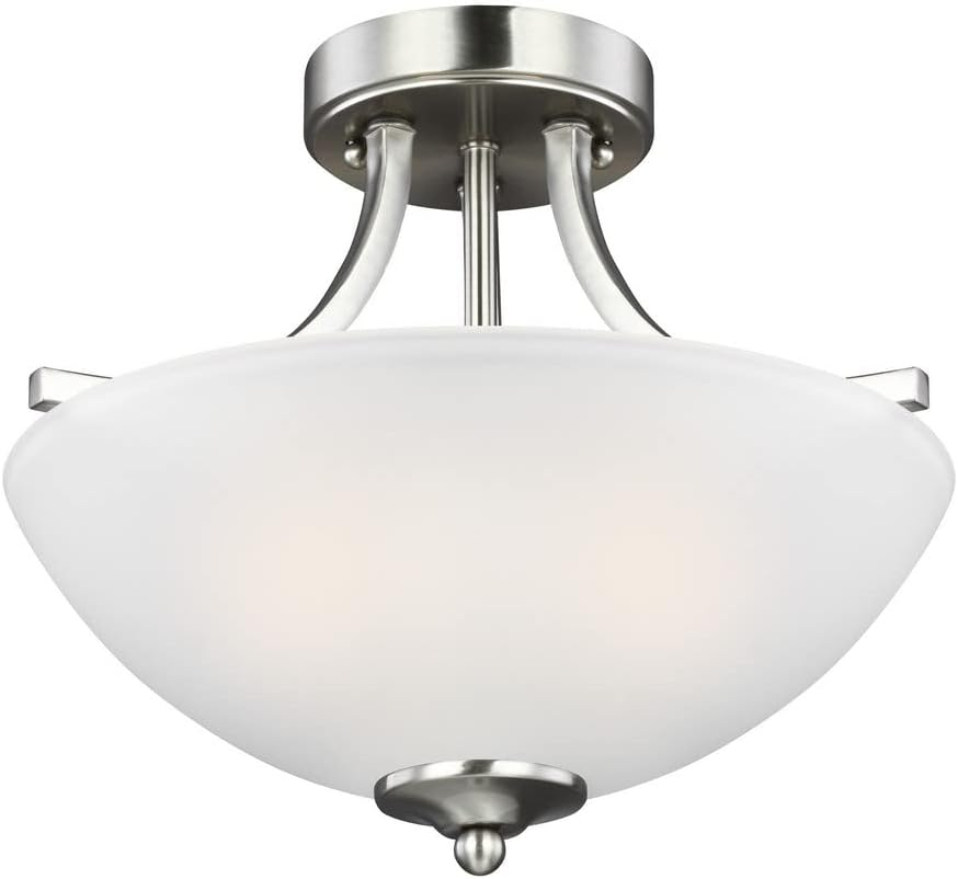 Generation Lighting Geary 2 -Light Brushed Nickel Transitional Etched glass Bowl Small Hanging Convertible pendant/Semi-flush