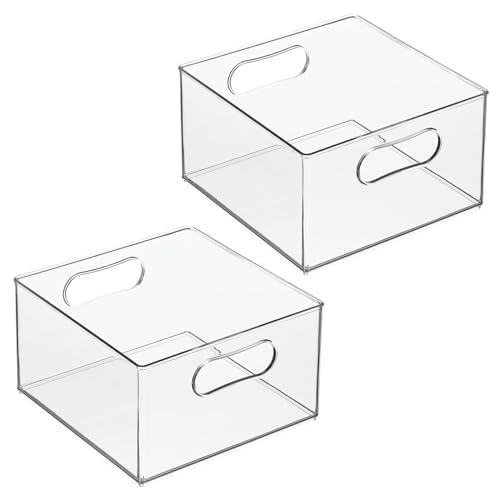 mDesign Deep Plastic Home Storage Organizer Bin, Built-In Handles, 8 Pack, Clear