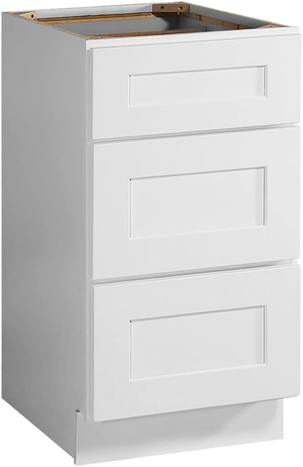 Brookings Shaker Unassembled Drawer Base Kitchen Cabinet 3DB18, 18 W x 24 D x 34.5 H, Painted White, Solid Wood, Design House, 561464