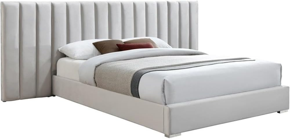 Meridian Furniture Pablo Cream Velvet Queen Bed with Chrome Metal Legs