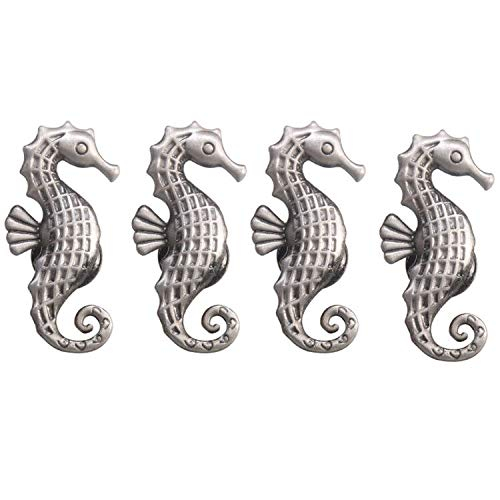 Seahorse Cabinet Knobs, 4Pcs Zinc Alloy, Silver, 2.63" L x 1.29" W x 0.90" H, Easy to Install, Durable