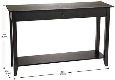 Black Wood Console Table with Drawer and Shelf