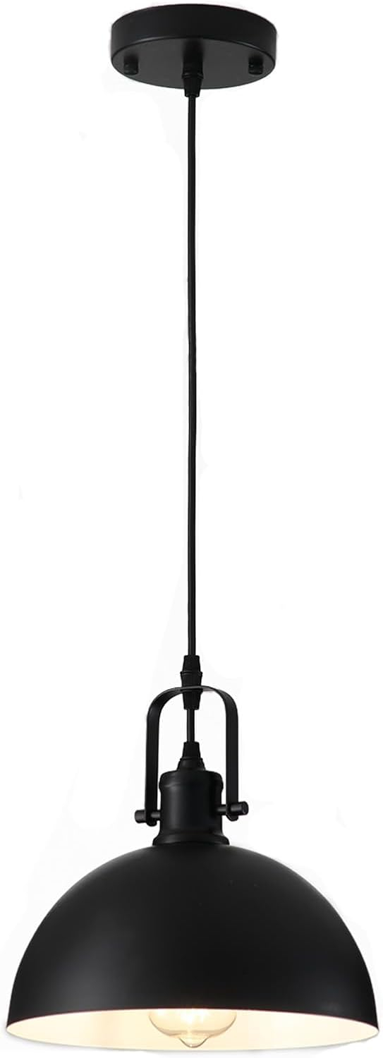 KAYYELAMP 3-Pack Black Metal Shade Hanging Light E26 Black Base Adjustable Height Droplight Retro Design Pendant Light for Kitchen Island Sink Home