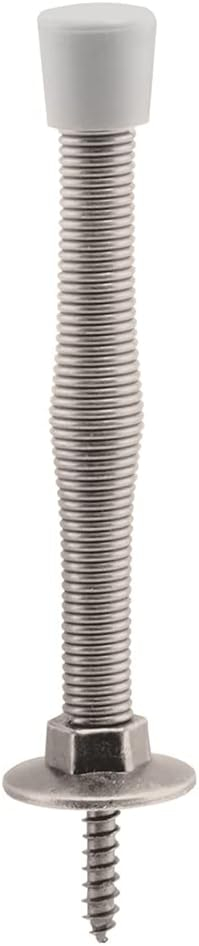 Prime-Line Door Stop, Spring Steel, Satin Nickel, Rubber Tip, Baseboard Mount (Single Pack)