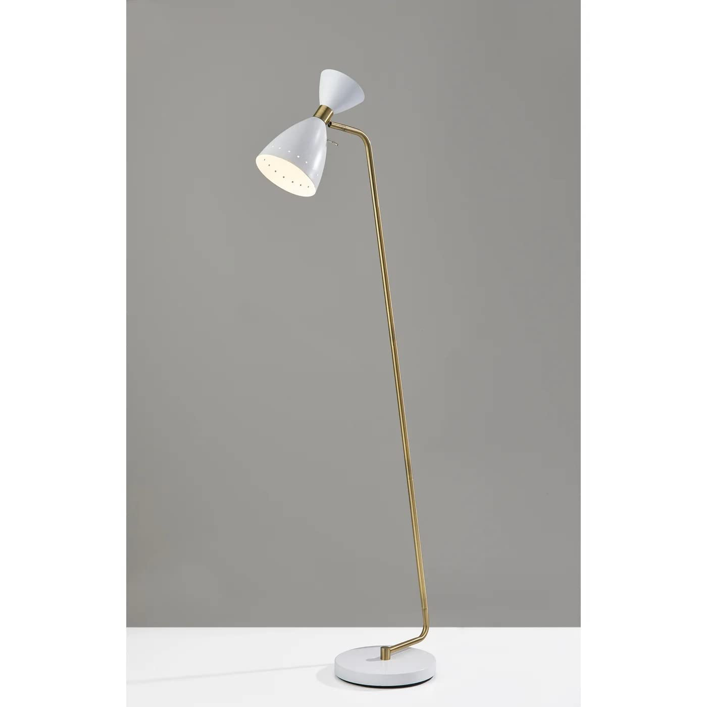 Adesso Oscar Floor Lamp, White with Antique Brass