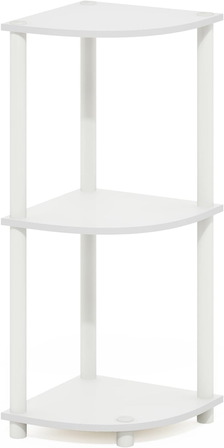 Furinno Turn-N-Tube 3-Tier Corner Display Rack Multipurpose Shelving Unit, White/White