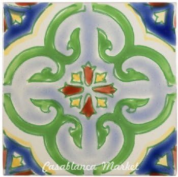 Casablanca Market MT015 Mediterranean Ceramic Valencia Decorative Tile, Blue/Green