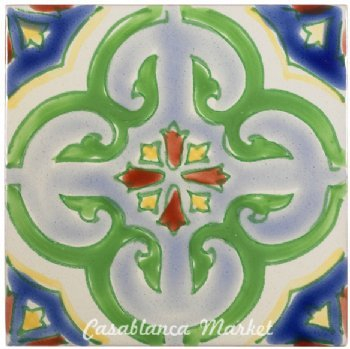 Casablanca Market MT015 Mediterranean Ceramic Valencia Decorative Tile, Blue/Green