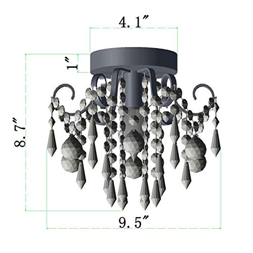 Q&S Small Crystal Ceiling Light Fixture Flush Mount,Black Ceiling Lights Modern Chandelier,Bedroom Hallway Closet Light Fixture,Dia9.5 1 Light.
