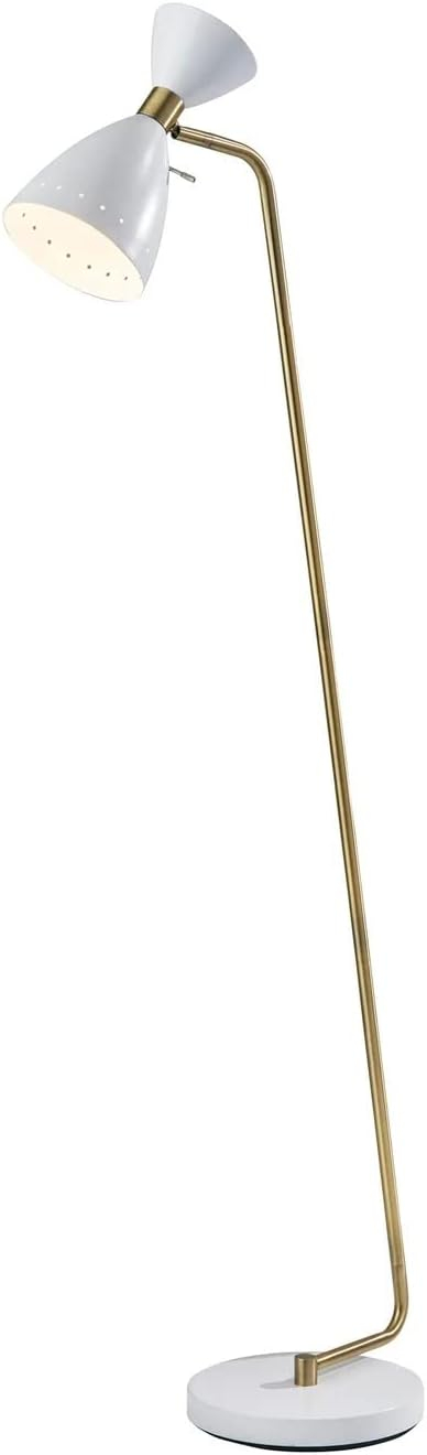 Adesso Oscar Floor Lamp, White with Antique Brass
