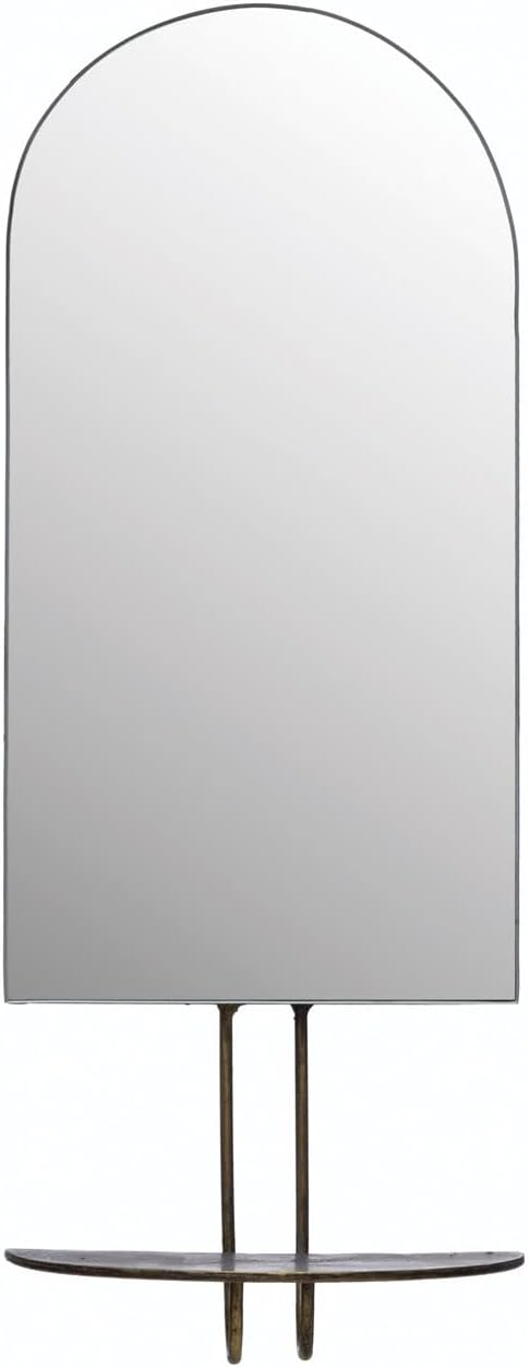 Bloomingville Bloomingville Arched Metal Framed Wall Mirror with Shelf, Antique Gold Finish