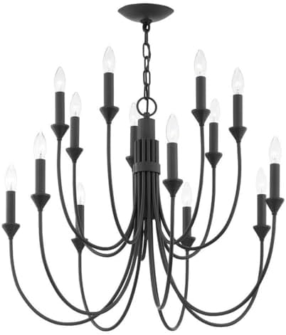 Cate 30-Inch Black Forged Iron 14-Light Candle Chandelier
