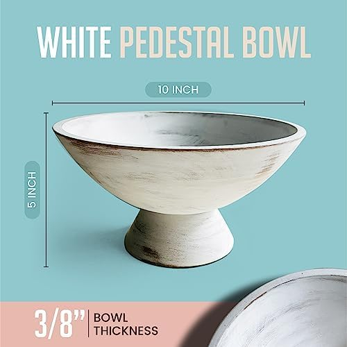 White Fruit Bowl - 10 Inch Wide White Footed Bowl – Coastal, Shabby Chic or Farmhouse Centerpiece Pedestal Bowl – White Modern Fruit Bowl on Pedestal