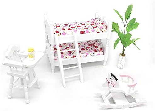 Z MAYABBO Wooden Dollhouse Furniture of Baby bunk Bed with Ladder for Miniature Dollhouse Accessories - 1/12 Scale