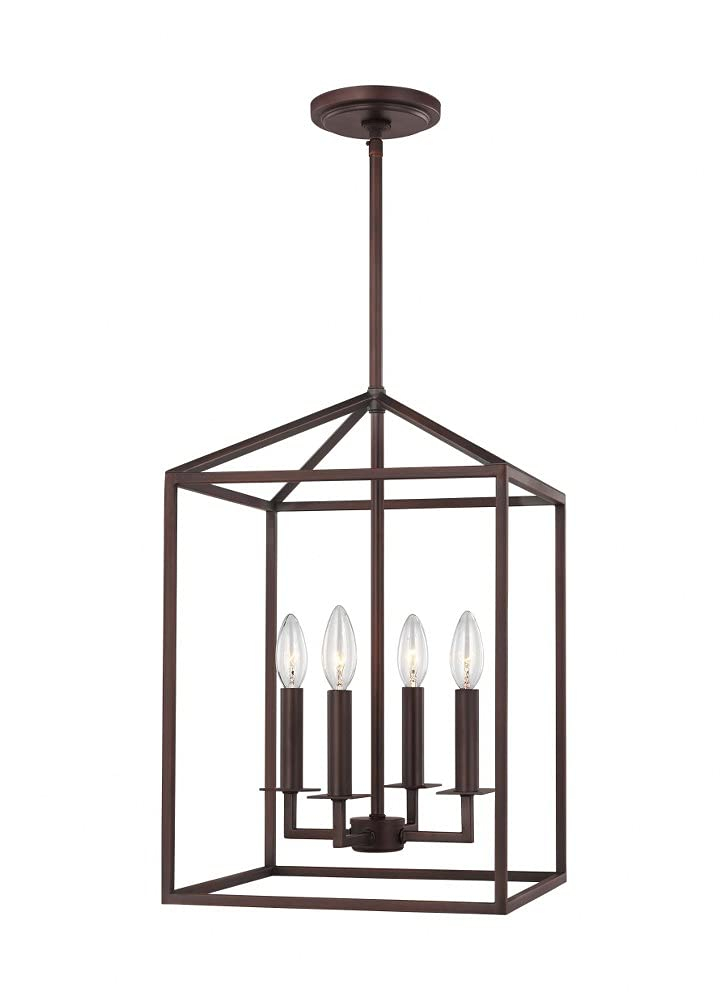 Generation Lighting 4-Light Perryton Pendant Light Fixture Bronze 5215004-710, Modern Ceiling Light Fixture for Home Decor, Candelabra with 60W Torpedo Bulbs for Foyer and Living Room Décor