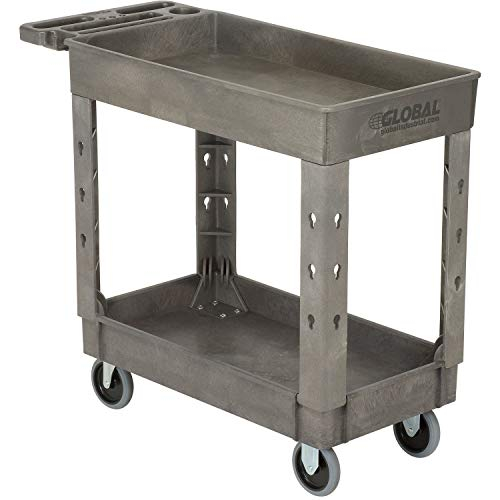 Strength Plastic 2 Flat Shelf Service & Utility Cart, 38 x 17.5, 5 in. Rubber Casters - Gray